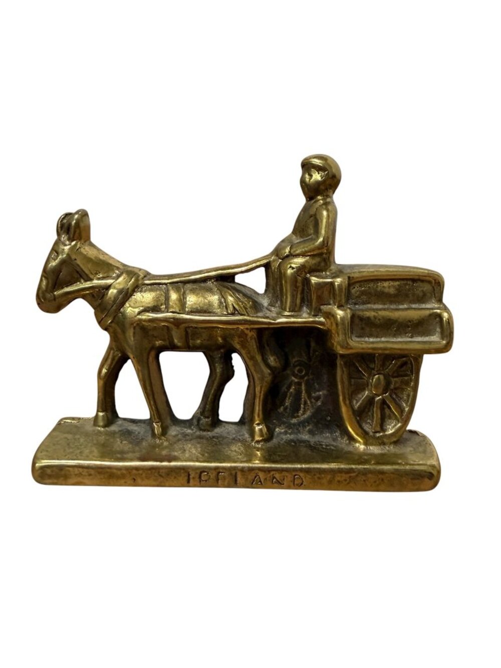 Vintage Brass Irish Donkey & Cart Figuring Paper Weight Ireland Heavy Cast Metal